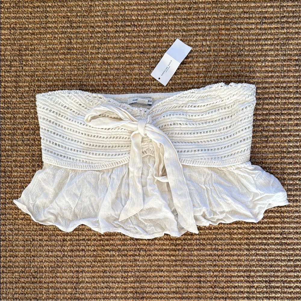 NWT American Eagle Boho Cream Crochet Strapless Crop Top Small